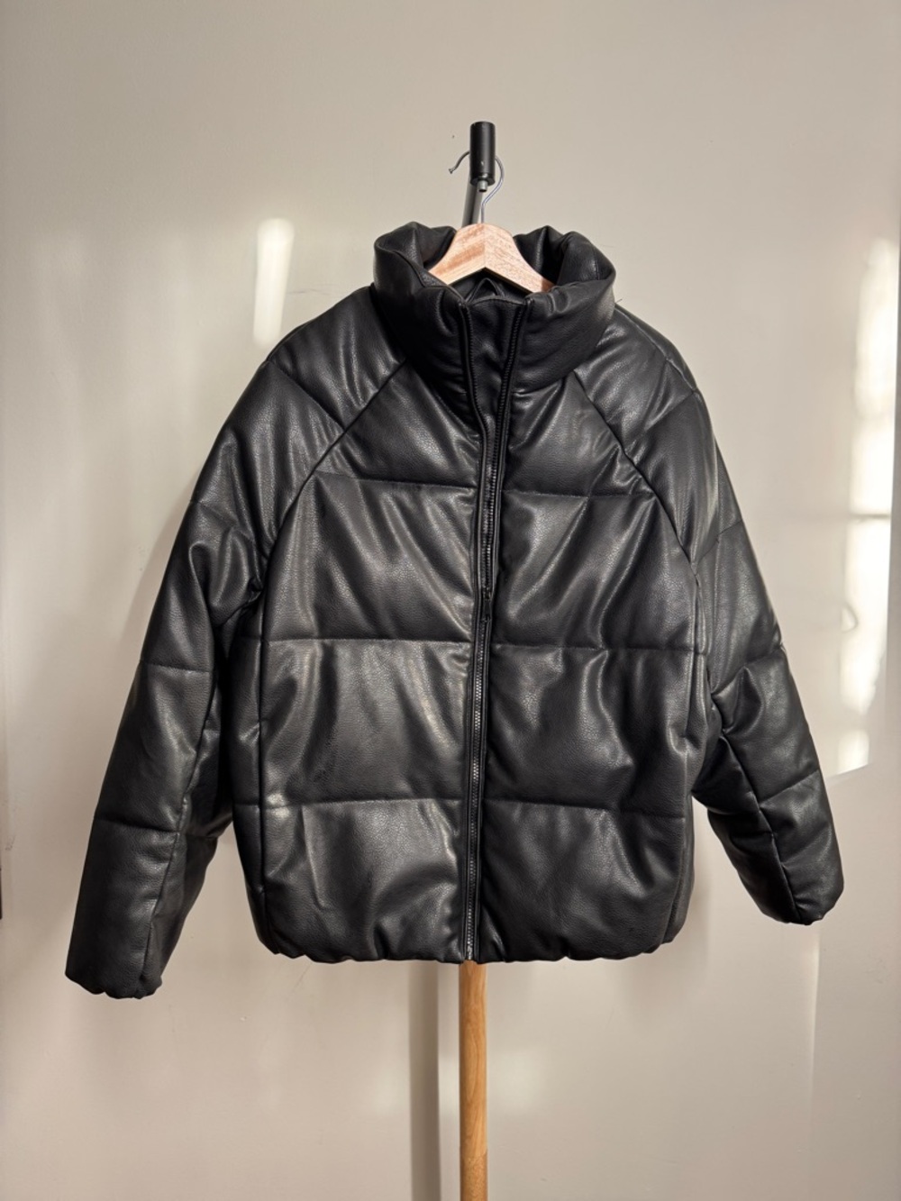 H&M Black Faux Leather Puffer Jacket